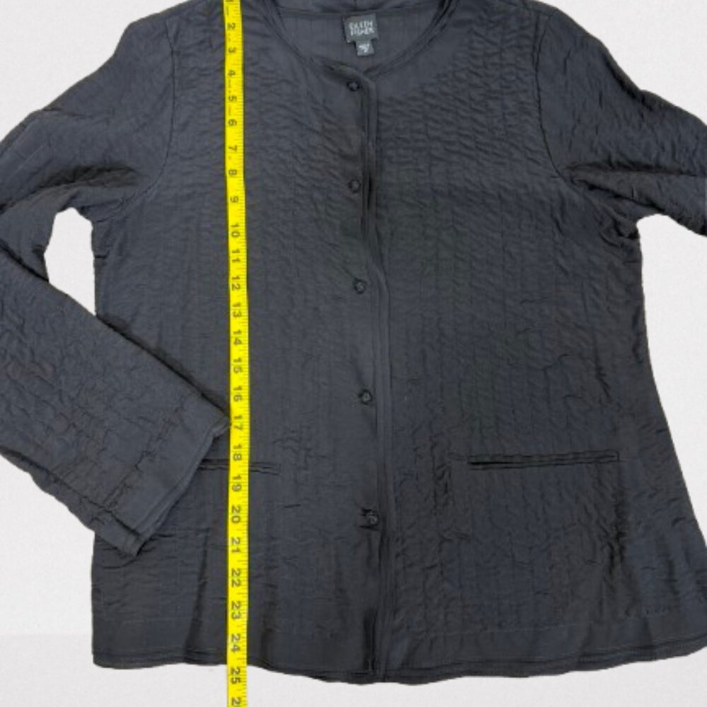Eileen Fisher Crushed Silk Quilted Short Jacket Size M Black - Picture 5 of 10